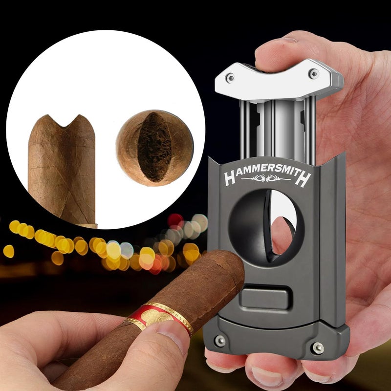 HammerSmith Beast V-Cut Cigar Cutter with Built-in Pull-Out 8mm Punch Cutter, Stainless Steel Blade, Easy Push-Button Spring-Action Release, Perfect Cigar Accessories for Men - Gunmetal Finish - Image 2